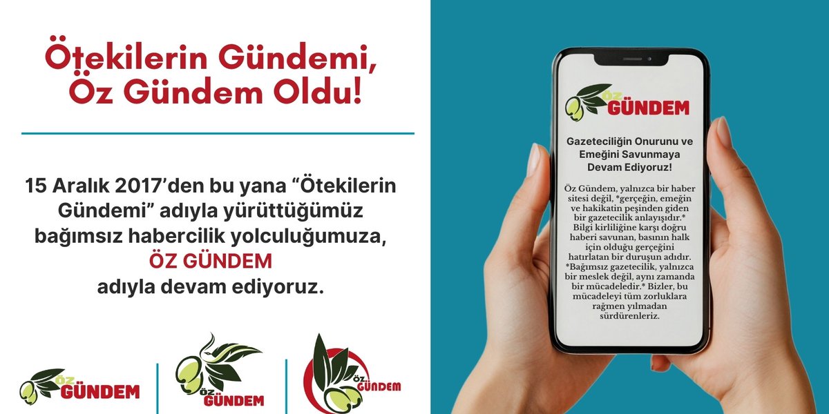 Duyuru: Ötekilerin Gündemi, Öz Gündem Oldu!

15 Aralık 2017’den beri Ötekilerin Gündemi adıyla süren bağımsız haberciliğimizi, 8 Mart Dünya Kadın Emekçiler Günü’nden itibaren #ÖzGündem adıyla sürdürüyoruz.

oz-gundem.com/duyuru-otekile…
✍️