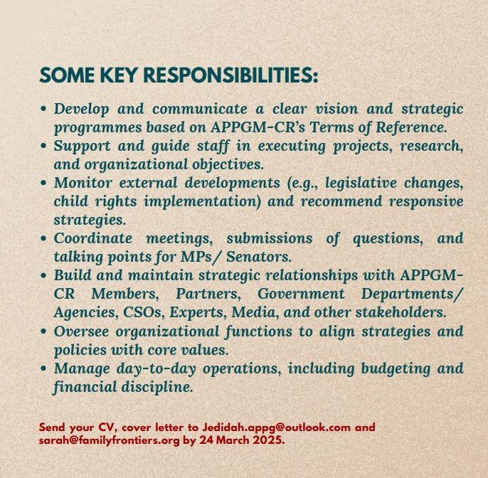 FamilyFrontiers's tweet photo. APPGM is hiring a Programme Manager (Projects &amp; Parliament Liaison)!

The Programme Manager will work closely with the Family Frontiers Lead Coordinator and Voice of Children to ensure the success of the APPGM-CR.

Follow the link to apply: 
https://t.co/mWZfrUX9o4 https://t.co/CcYIsLiIjE