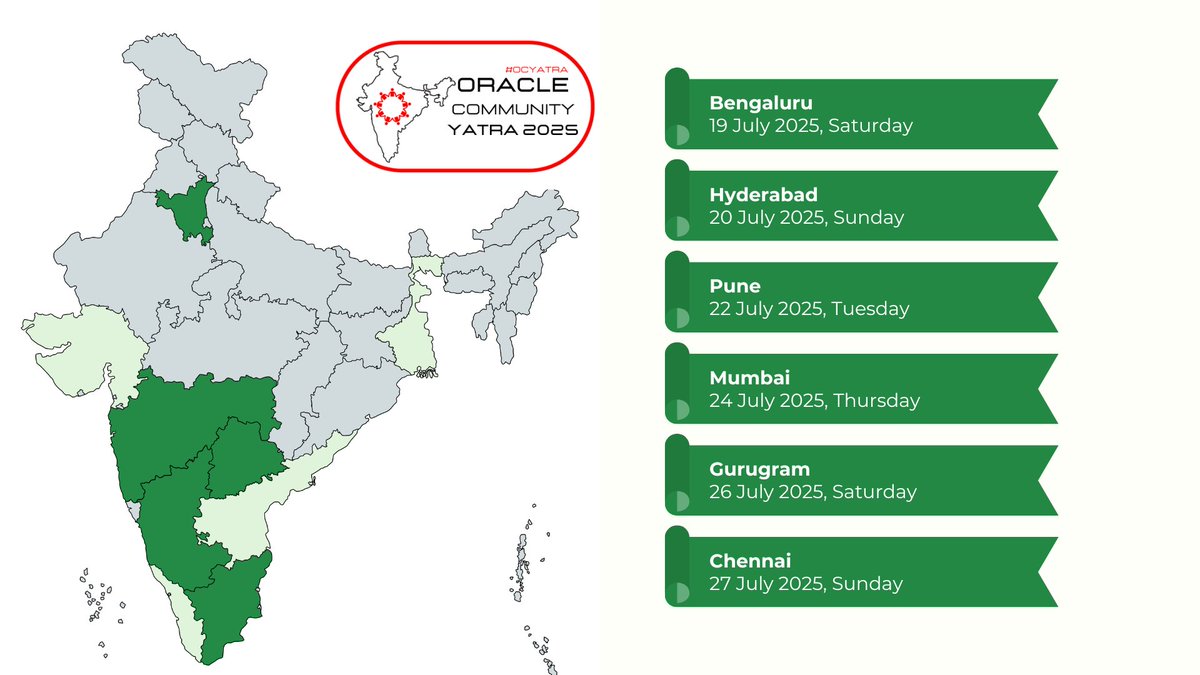 🚀 Oracle Community Yatra 2025 is Coming to a City Near You! 🌍🎤

Get ready for an incredible journey of learning, networking, and innovation! Oracle Community Yatra 2025 is set to bring top Oracle experts, real-world insights, and cutting-edge technology discussions to cities