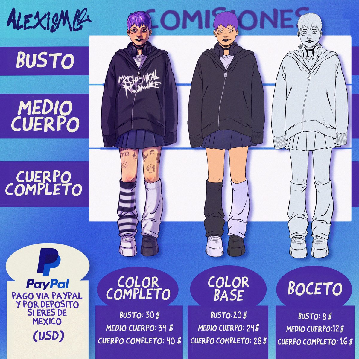 Alexismc2_'s tweet image. COMISIONES ABIERTAS🤓
Últimamente muchos me preguntaban por comisiones o mis precios y miniaturas así que hago esta publicación para fijarla
Igual cualquier precio puede variar dependiendo como nos arreglemos por DM, si comparten se aprecia mucho por cierto🤓