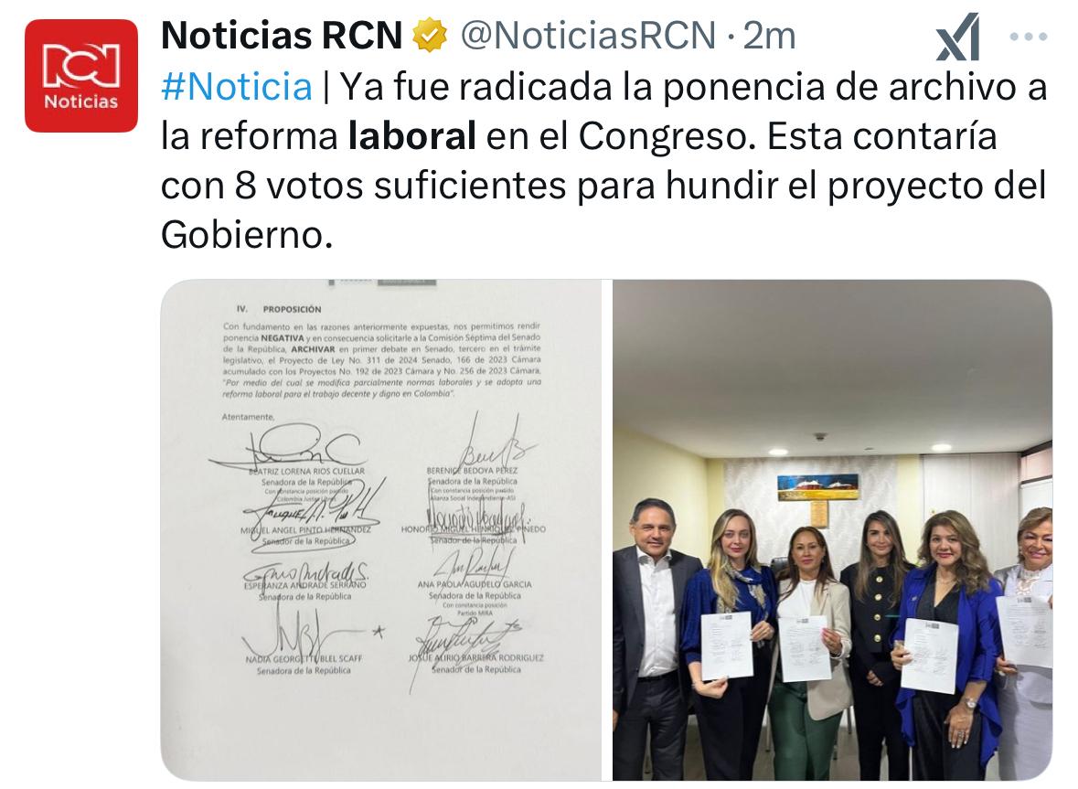 Desde el Grupo Multisectorial celebramos la proposición de ponencia negativa y su solicitud de archivo de la reforma laboral que cursa en la comisión séptima del Senado de la República. Hemos radicado varios escritos a la comisión séptima tanto del la Cámara como del Senado