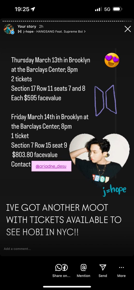 Psst. See whoever will be in NYC for Hobi!

Also I have a moot selling tickets. Unfortunately part of her group can’t make it.

Her @ is on ig.

#hobionstagenyc #jhope #jhopetour