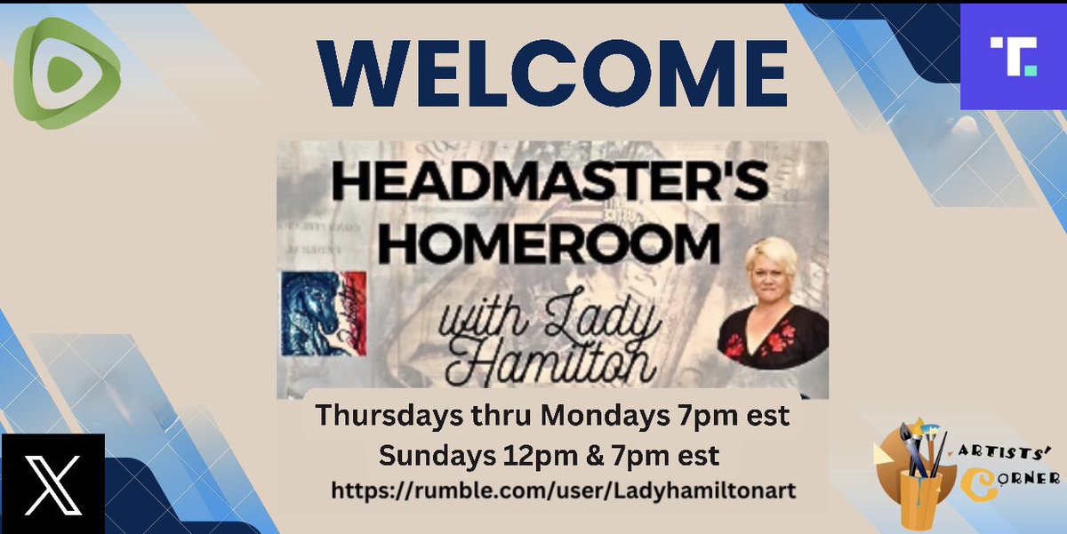 ** What’s On The Curriculum?**

Headmaster’s Homeroom with Lady Hamilton

Live on X and Rumble

**Show Schedule:**
Thursdays-Mondays 7pm est
Sundays 12pm &amp;7pm est

Are you ready to expand your horizons from the comfort of your living room? 

**Headmaster’s Homeroom with Lady
