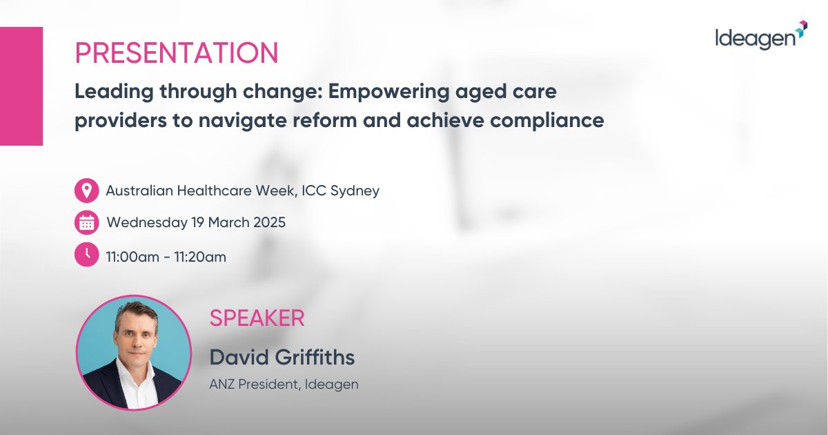 Australian Healthcare Week is only days away! Don’t miss the opportunity to connect with us next week from 19 - 20 March and gain valuable insights into aged care compliance and reform 👩‍⚕️💼

Our ANZ region President, David Griffiths, will deliver an insightful presentation as