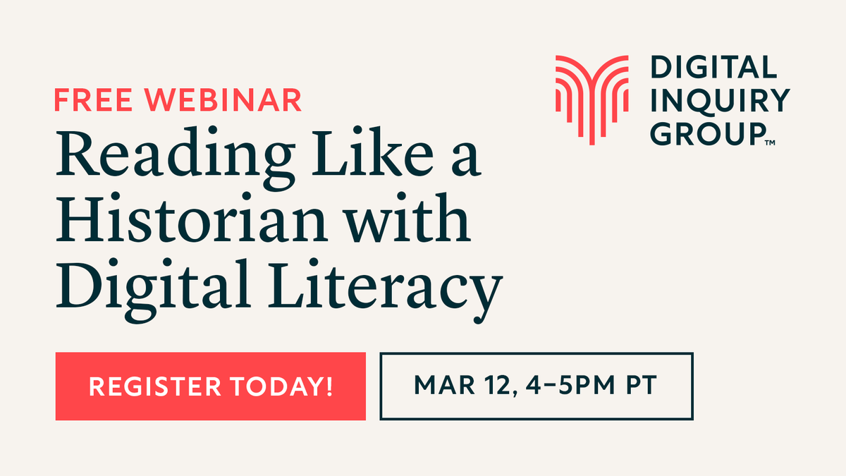 There's still time to sign up for Wednesday's free webinar on Reading Like a Historian with Digital Literacy at 4 pm PT! Participants will explore how to integrate proven digital literacy approaches into history instruction.

Register now: loom.ly/fS2TZbE