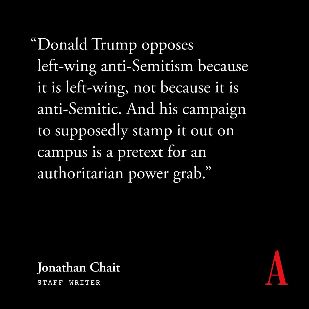 The rise of anti-Semitism is real, <a href="/jonathanchait/">Jonathan Chait</a> writes. “But the Republican campaign to use it as a justification to extend political control over universities has nothing to do with protecting Jews”: theatln.tc/0GnlAKCf