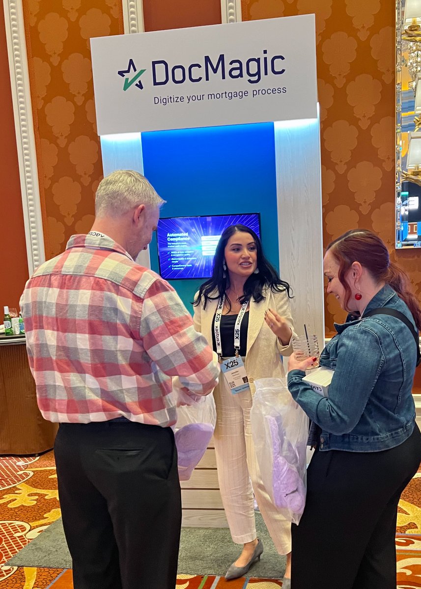 DocMagicTech's tweet image. Meet Jennifer Menchaca and Ron Carillo at ICE Experience 2025! They&apos;re ready to show you how to seamlessly digitize your loan process. Stop by Kiosk #20 for expert advice AND grab a pair of our cozy bunny slippers—just like Jennifer&apos;s! #ICEExperience2025 #DocMagic #MortgageTech