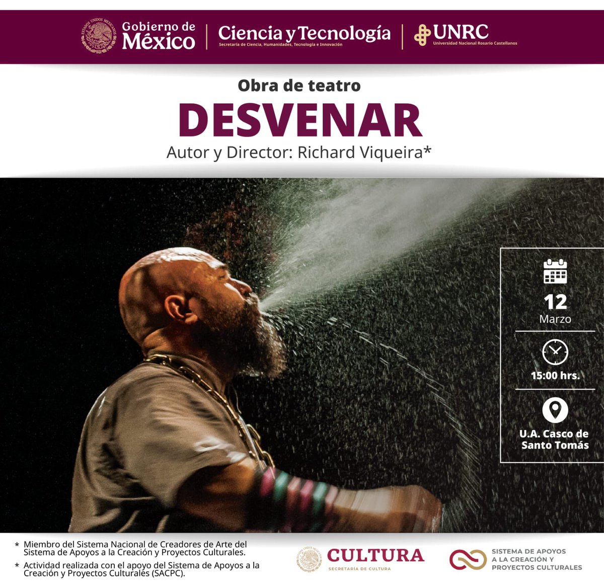 Mañana miércoles 12 de marzo, función de “Desvenar” en la Universidad Nacional Rosario Castellanos. 3 de la tarde. ¡No faltes!