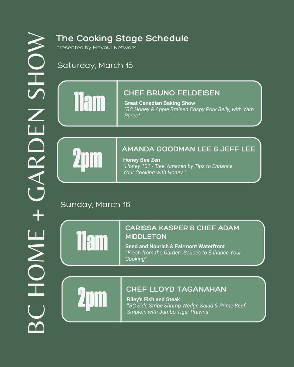 Who's excited for The Cooking Stage, presented by <a href="/Flavour_Network/">Flavour Network</a>, at this year's BC Home + Garden Show? 🍳

Don't miss the lineup of mouthwatering presentations and expert tips 🎉  #VANHomeShow