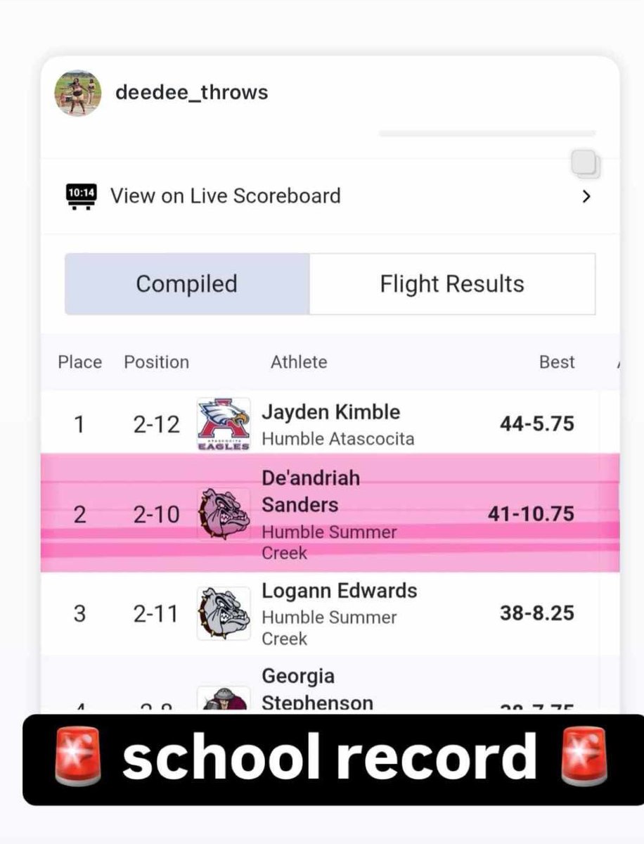 HumbleISD_SCHS's tweet photo. Congratulations to De’Andriah Sanders on breaking the school record in the shot put earlier this month! We are so proud of her accomplishment. Way to go, Bulldog! https://t.co/Fi8JXrW0Vr