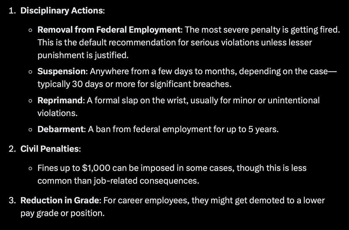 GinaMacina60's tweet image. Disciplinary actions for violating the Hatch Act are as follows⤵️