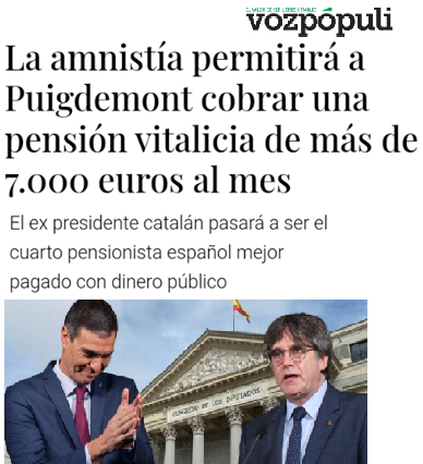 Gracias a la amnistía, un individuo que ha querido acabar con España cobrará la cuarta mayor paga vitalicia de España, a costa de los impuestos de todos los españoles.

Por 7 votos.