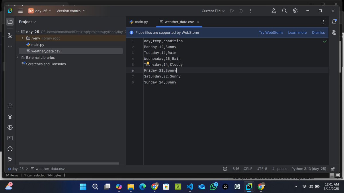 emmanuel_dev3's tweet image. Day 91 of #100DaysOfCode :          
🎯I practice Java and also started section 25 from #100DaysOfPython by #angelaYu on how to work with Pandas and csv files
🎯I spent 51m coding today.