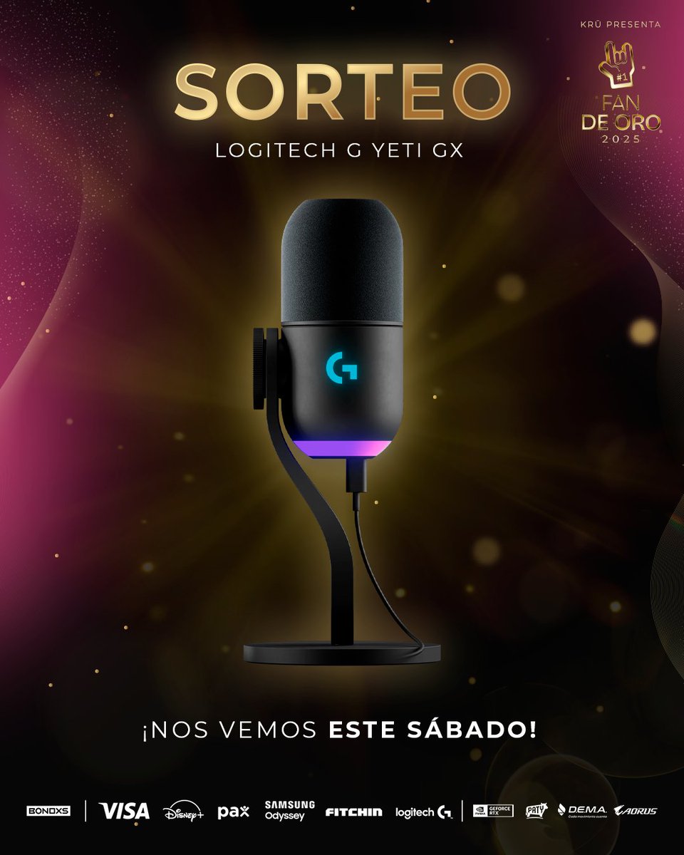 KRÜ Esports (@kruesports) on Twitter photo ESTE SÁBADO SON LOS PREMIOS FAN DE ORO! 🏆
Y para hypear la premiación les traemos el sorteo del YETI GX de <a href="/LogitechG/">Logitech G</a> para todos ustedes!
REQUISITOS!
- Seguir a @KRUEsports
- Darle like y RT
- Comenta quién crees que vas a ganar alguna terna! ESTE SÁBADO SON LOS PREMIOS FAN DE ORO! 🏆
Y para hypear la premiación les traemos el sorteo del YETI GX de <a href="/LogitechG/">Logitech G</a> para todos ustedes!
REQUISITOS!
- Seguir a @KRUEsports
- Darle like y RT
- Comenta quién crees que vas a ganar alguna terna!
