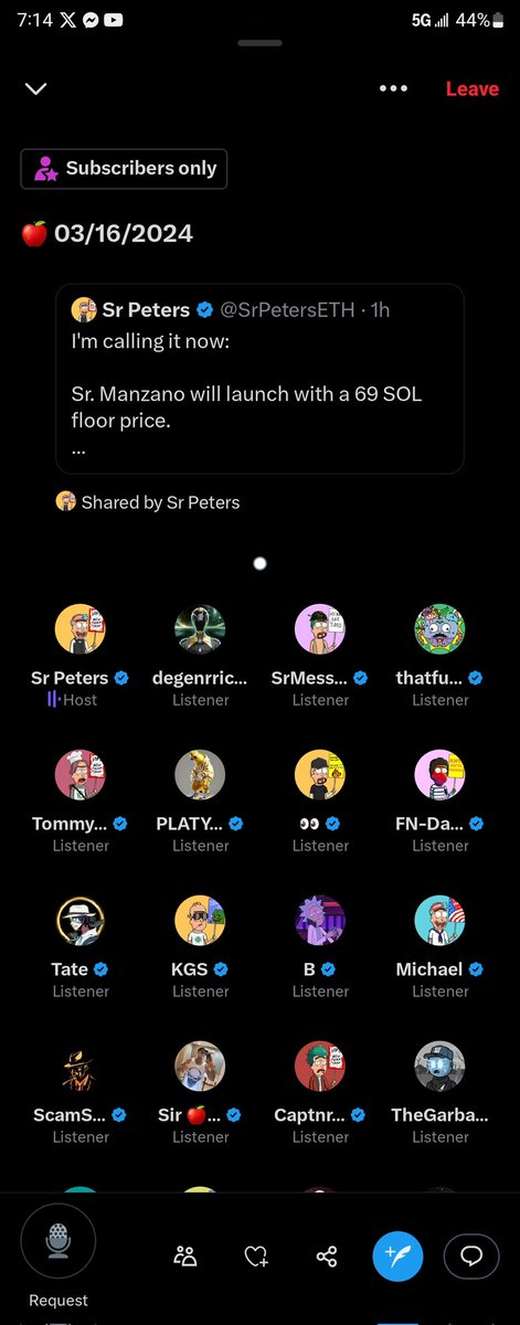 532 mfers allow-listed for SrManzano mint  just for being in <a href="/srpeters/"></a> spaces! 

🔜🍎 3/16