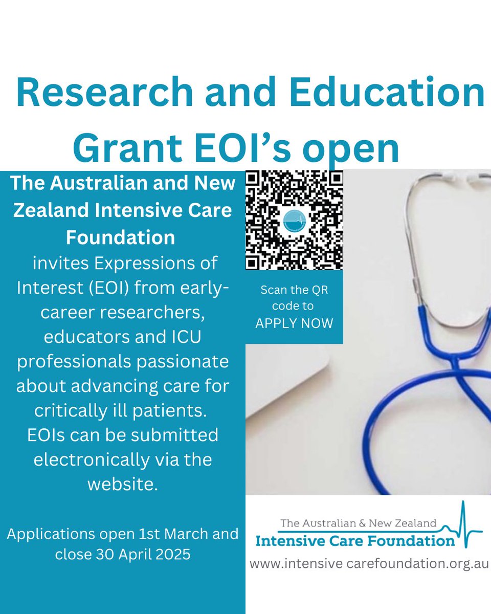 Applications for Intensive Care Foundation 2025 grants are now open. If you are a New Zealand or Australian researcher looking for funding to get your ideas off the ground, please apply here, now:

intensivecarefoundation.org.au/grants/apply-n…