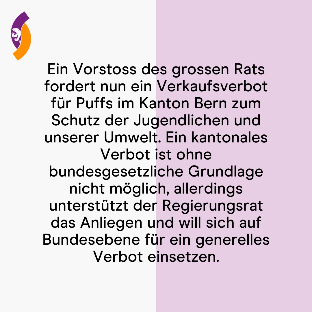 Bald ist Schluss mit dem Verkauf von elektronischen Einwegzigaretten («Puffs») im Kanton Bern. Der Grosse Rat hat in dieser Frühlingssession eine Motion angenommen, die den Verkauf von "Puffs" im Kanton Bern verbietet. 
#puffs #frühlingssession #DieJungeMitteBern