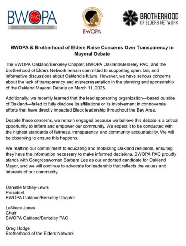 Wild that [checks notes] news organization <a href="/KTVU/">KTVU</a> can't report that real local Black orgs called out the station and the hosts of its debate tonight, Empower Oakland and "Black Action Alliance" for being astroturt--- the latter being six weeks old and having no visible members.