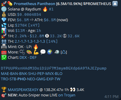 Called $PROMETHEUS at 138k in the private, smacked a 47x and counting lfg $sol