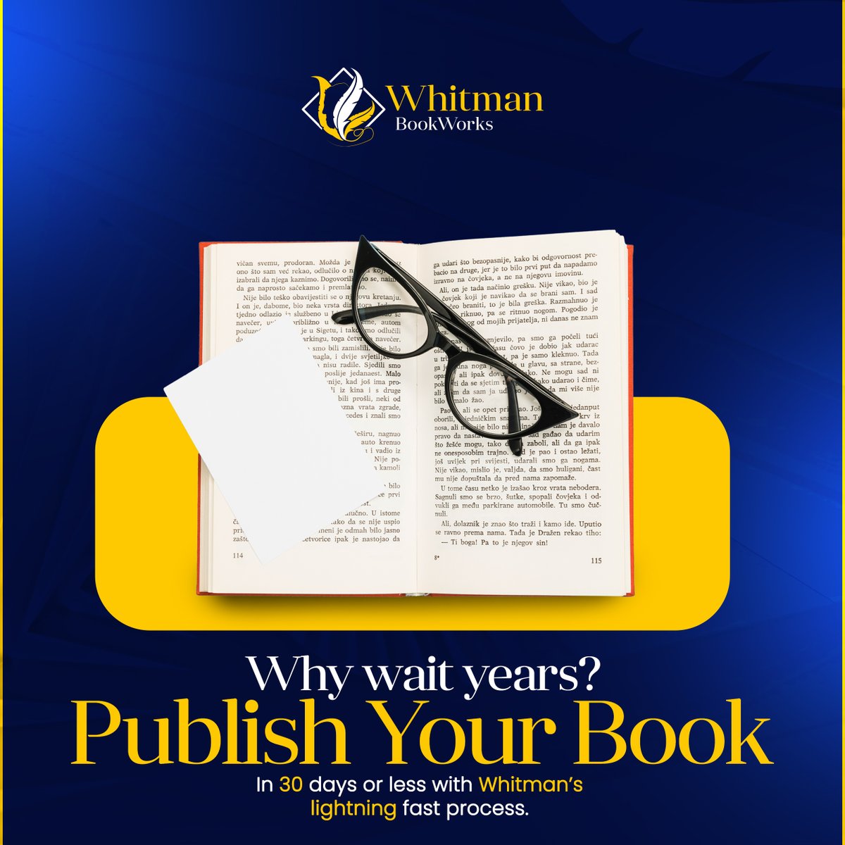 WhitmanBook's tweet photo. Why wait years? Publish your book in 30 days or less with Whitman's lightning-fast process! Ready to see your story come to life?

Visit Now: https://t.co/neSIyeC3fp

#FastPublishing #WhitmanBookworms #PublishIn30Days #NoDelays #IndieAuthors #SelfPublishing #BookLaunch https://t.co/1MVS4t7Pd0