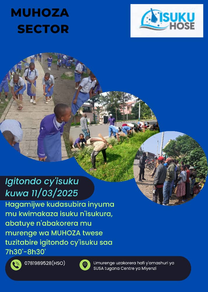 Amaboko yacu azagukorera Rwanda. None ku wa 11/03/2025 muri <a href="/RwandaNorth/">Northern Province/ Rwanda</a> <a href="/MusanzeDistrict/">Musanze District</a>, Muhoza sector,mukagari ka Ruhengeri mumudugudu wa Susa, twakoze igitondo cy'isuku. Isuku niyo soko y'ubuzima, kandi igira isoko. tujyanemo.<a href="/gahundemaurice/">Maurice Mugabowagahunde</a> <a href="/TheoKayiranga/">Kayiranga Theobald</a> <a href="/KamanziJeanBos3/">Kamanzi Jean Bosco</a>