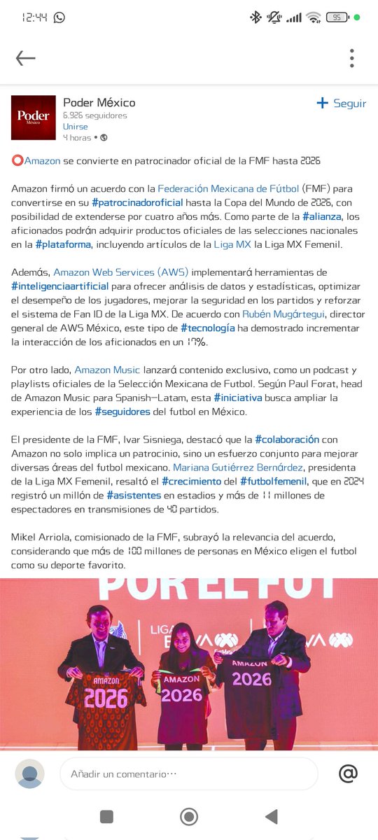 NeryMunguia06's tweet image. Amazon firma acuerdo con la FMF para ser patrocinador hasta la copa del mundo 2026 #aws #amazonwebservice #fmf #alianzaamazon @amazon @FMF