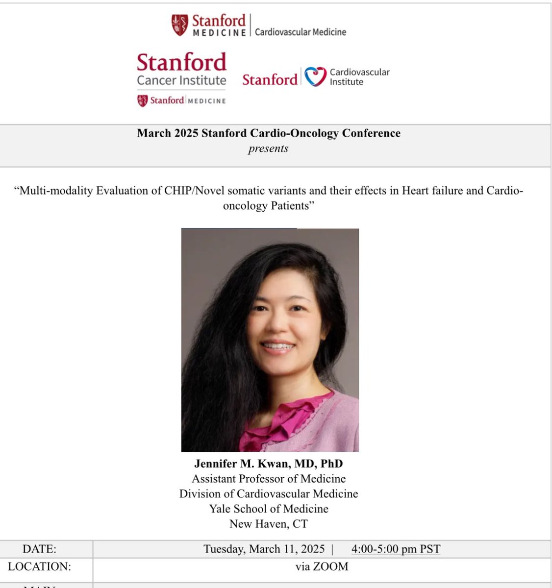 Han Zhu (@hanzhumd) on Twitter photo Excited to have <a href="/jennkwanMDPhD/">Jennifer Kwan MD PhD</a> come talk at our Stanford Cardio-Onc conference today at 4-5 pm PST on Zoom! See you all there! <a href="/Paul_P_Cheng/">Paul Cheng</a> <a href="/StanfordCVI/">Stanford CVI</a> <a href="/SeanM_Wu/">Sean M Wu, MD PhD</a> <a href="/Ron_Witteles/">Ronald Witteles</a> #cardioonc Excited to have <a href="/jennkwanMDPhD/">Jennifer Kwan MD PhD</a> come talk at our Stanford Cardio-Onc conference today at 4-5 pm PST on Zoom! See you all there! <a href="/Paul_P_Cheng/">Paul Cheng</a> <a href="/StanfordCVI/">Stanford CVI</a> <a href="/SeanM_Wu/">Sean M Wu, MD PhD</a> <a href="/Ron_Witteles/">Ronald Witteles</a> #cardioonc