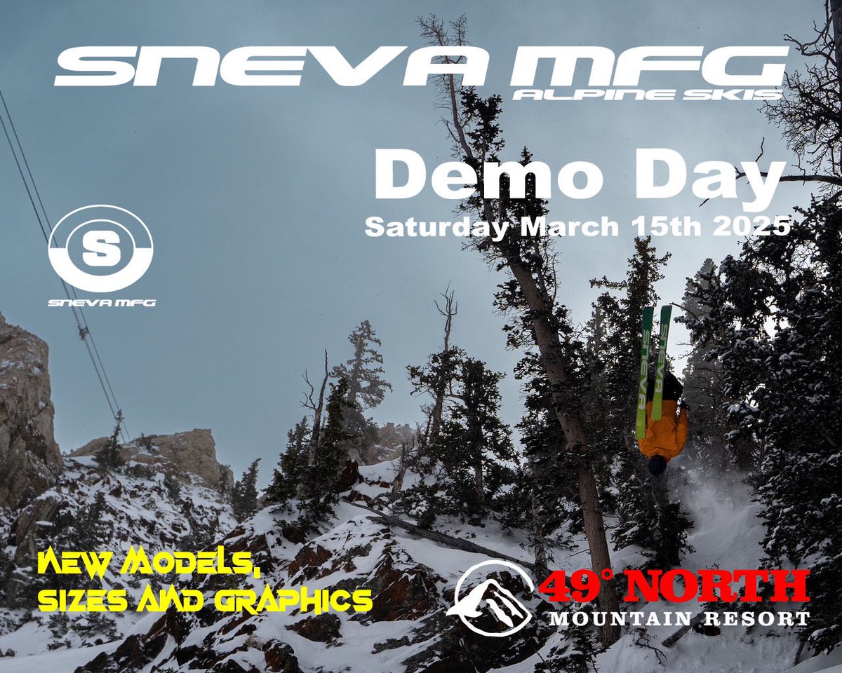 SnevaMFG's tweet photo. Sneva MFG Demo Day March 15th 49 Degrees North Be there! #pnw #snevamfg #skiing 🤘 https://t.co/chR2I4TecO