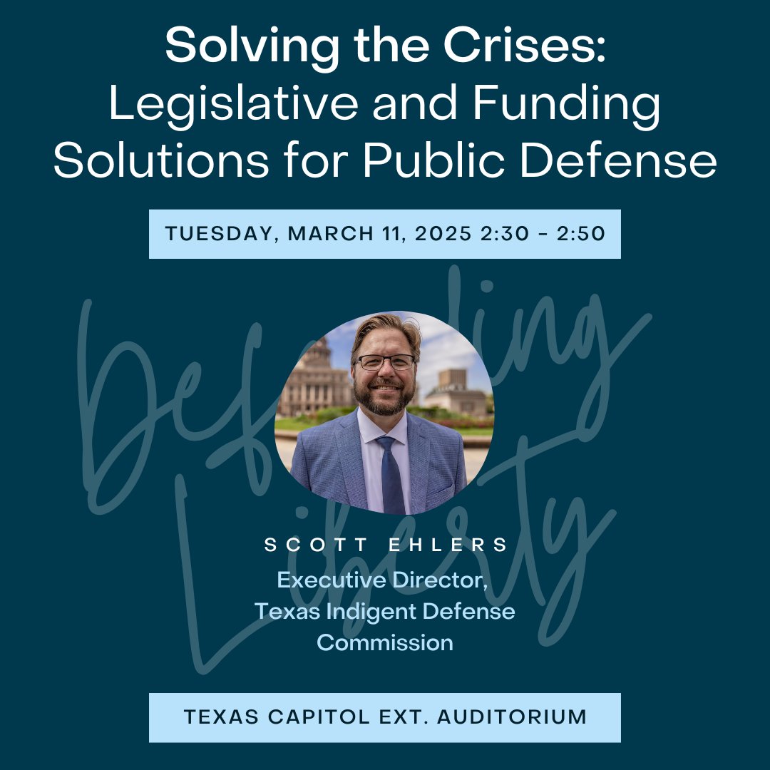 On deck: TIDC Executive Director, Scott Ehlers will lead a panel on how the #TXLege can address public defense challenges in the state.

Watch here: tinyurl.com/yc4xn8z9