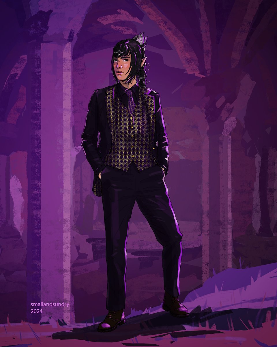 a #bg3 suits collab with <a href="/plastic_pipes/">Pipes🌈</a> , she did karlach, i got my wife #shadowheart