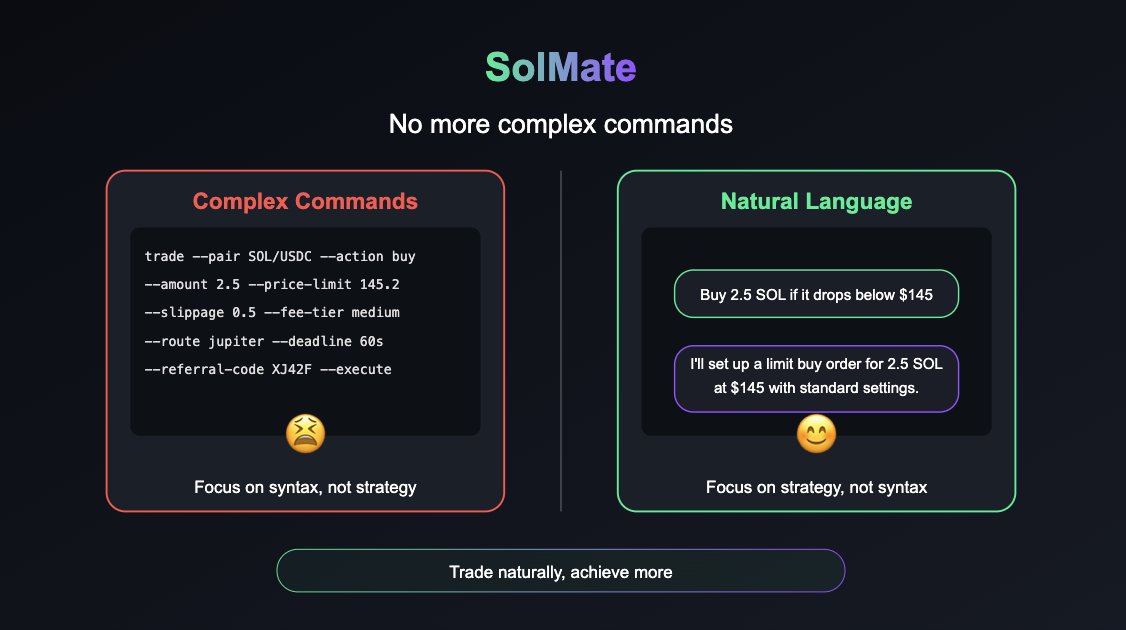 SolMate_AI_'s tweet photo. No more complex commands. π©βπ»
SolMate understands natural language so you can focus on strategy, not syntax. π§ β¨
#SolMate #AI #TradingAssistant #NaturalLanguage https://t.co/zZ7AyEGBn5