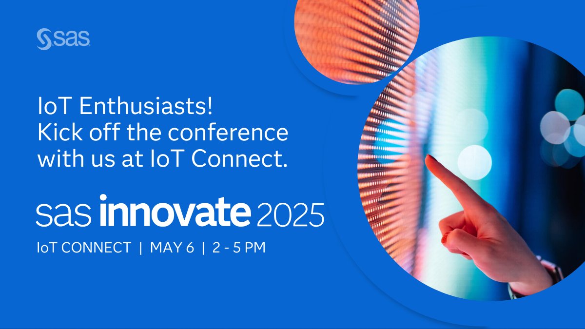 DigitalJPB's tweet photo. Planning to attend IoT Connect? Start off your #SASInnovate journey with the SAS #IoT team and our partners. Register today! https://t.co/HC3e7BDn97

📍 @ SAS Innovate | Orlando, Florida https://t.co/EWRyVvQnD8