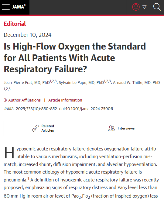 "These results suggest that high-flow oxygen can serve as a safe bridge therapy while the underlying cause of acute respiratory failure is determined and the most appropriate respiratory support is ultimately implemented." 

Read the Editorial.

ja.ma/3R0xxKk