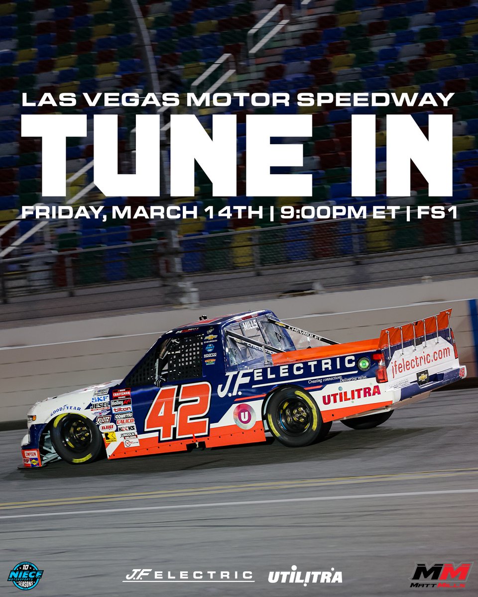 J.F. Electric (@jf_electric) on Twitter photo It's been a couple of weeks, but <a href="/mattmillsracing/">Matt Mills</a> is back behind the wheel of the #42 J.F. Electric Chevrolet this Friday in Las Vegas! It's been a couple of weeks, but <a href="/mattmillsracing/">Matt Mills</a> is back behind the wheel of the #42 J.F. Electric Chevrolet this Friday in Las Vegas!