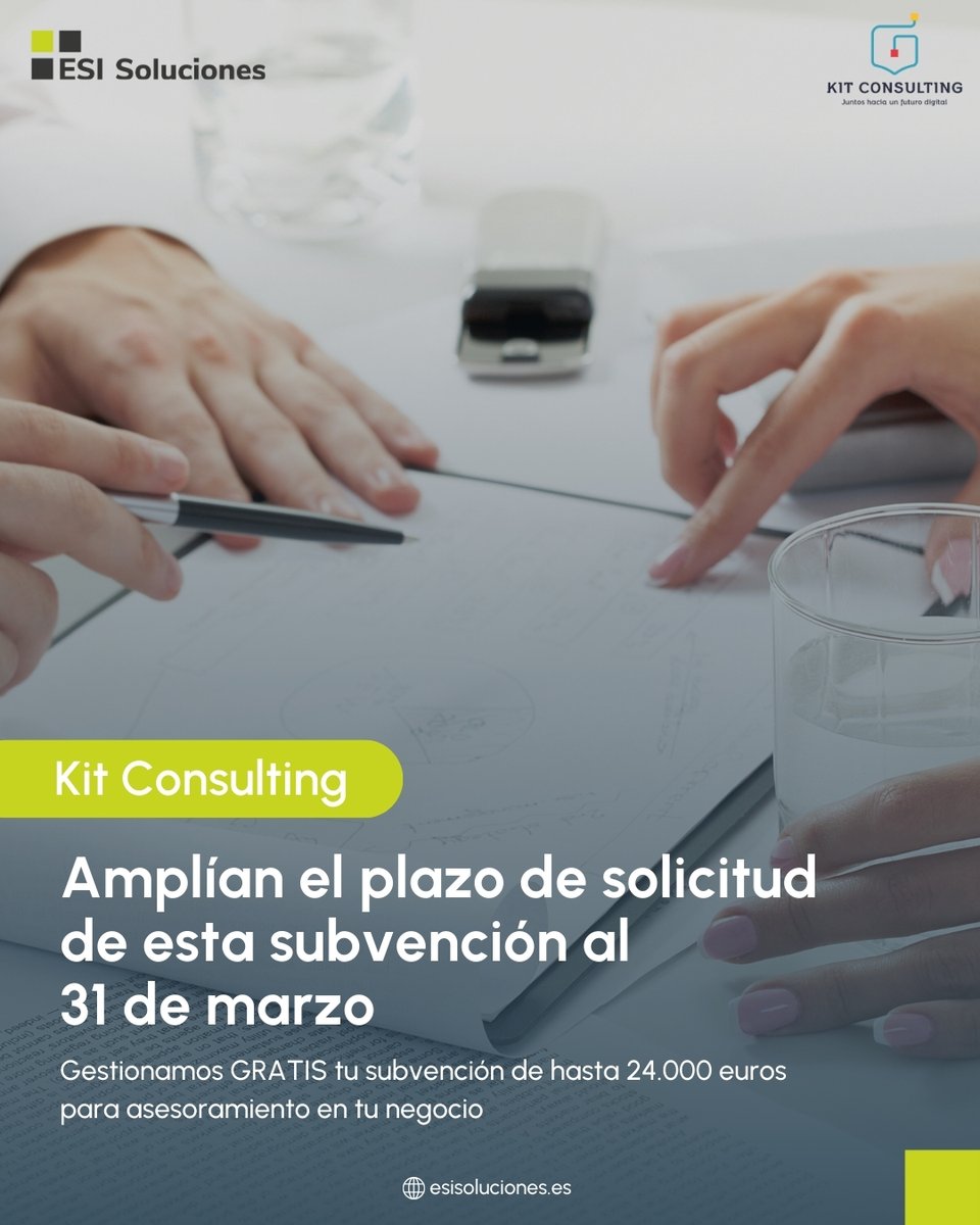Se amplía el plazo de solicitud del Kit Consulting hasta el 31 de marzo 📅

No dejes pasar esta ayuda para tu empresa. Escríbenos y te contamos cómo conseguir hasta 24.000€

👉 esisoluciones.es/solicitar-kit-…

#KitConsulting #Subvención #Digitalización #Empresas #Zaragoza #Consultoría