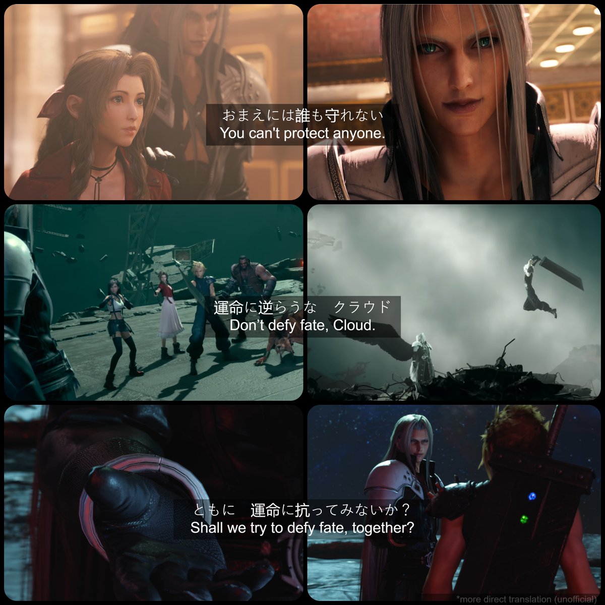 In the final battle in Remake, Sephiroth tells Cloud (specifically) not to defy fate.

運命に逆らうな　クラウド 

I just wanted to say, I don't think Aerith being saved was Sephiroth's intent in the beginning.