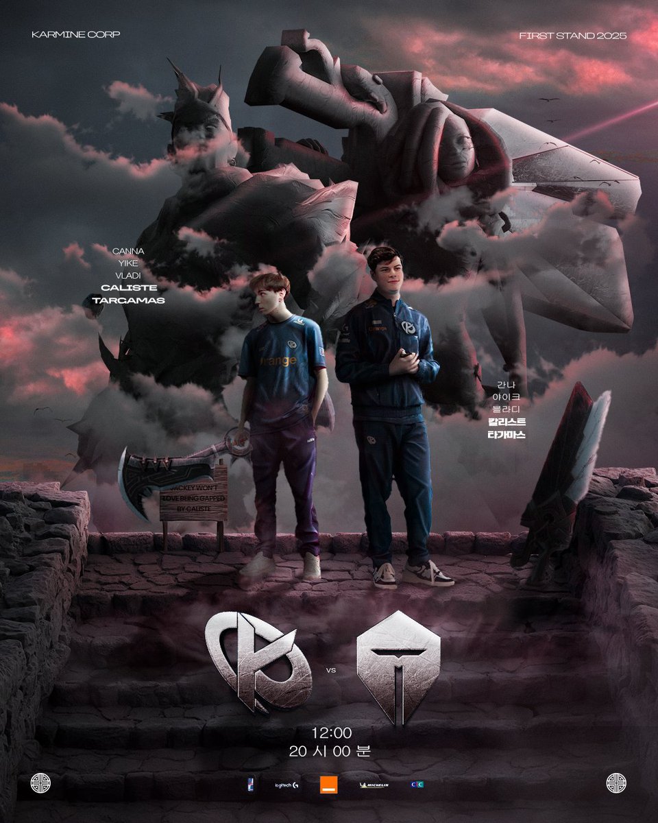 - FIRST STAND 2025 - DAY3🏆   Matchday poster concept for
<a href="/KarmineCorp/">Karmine Corp</a> vs <a href="/TOP_Esports_/">TOPESPORTS</a>

12:00 CEST - 20:00 KST       

Demain, c'est le début du shonen, j'y KCrois💙 #KCORP  #KCWIN  #FST2025      
Merci à <a href="/RhaenixDesign/">Rhaenix</a> pour la base en 3D - <a href="/EldenStudioArt/">Elden Studio</a>