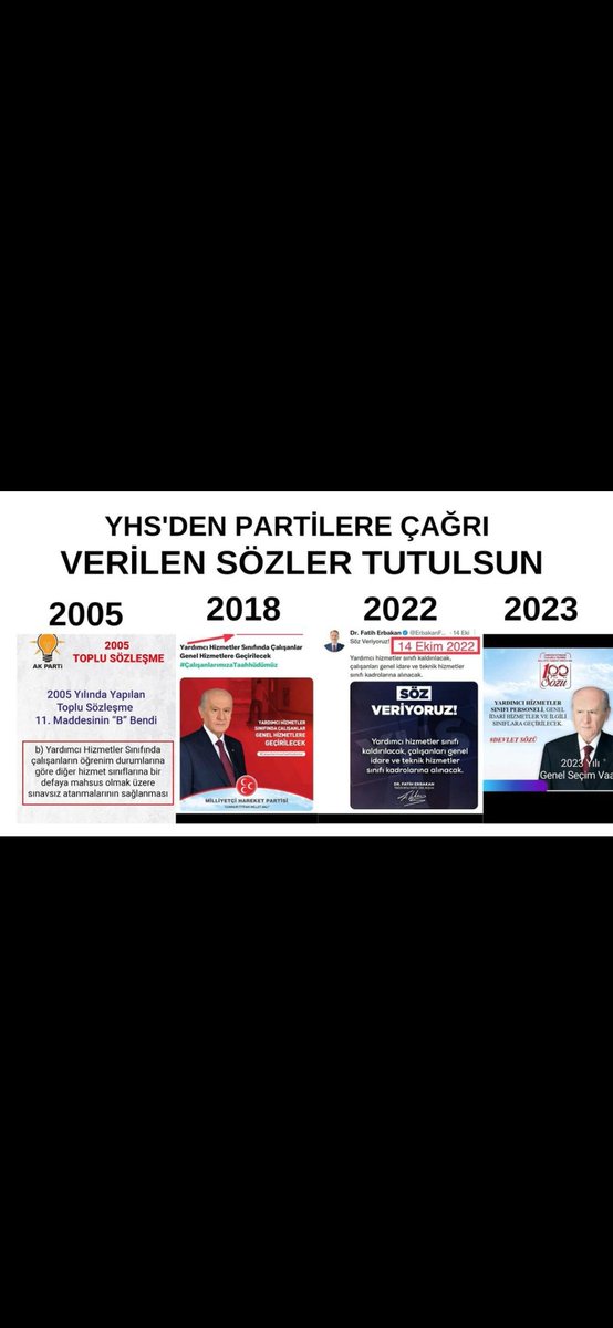 #YardımcıHizmetlerSınıfı
En zor olan EYT çıktı, Taşeron işçiler kadroya geçti fakat zaten hakkı olan 657 Devlet memurları kanununa tabi Yardımcı Hizmetler Sınıfı nın statü değişikliği yapılmadı ve defalarca sözler verilmesine rağmen 
<a href="/MHP_Bilgi/">MHP</a> 
<a href="/BuroMemurSen_/">Büro Memur-Sen</a> 
<a href="/_aliyalcin_/">Ali YALÇIN</a>