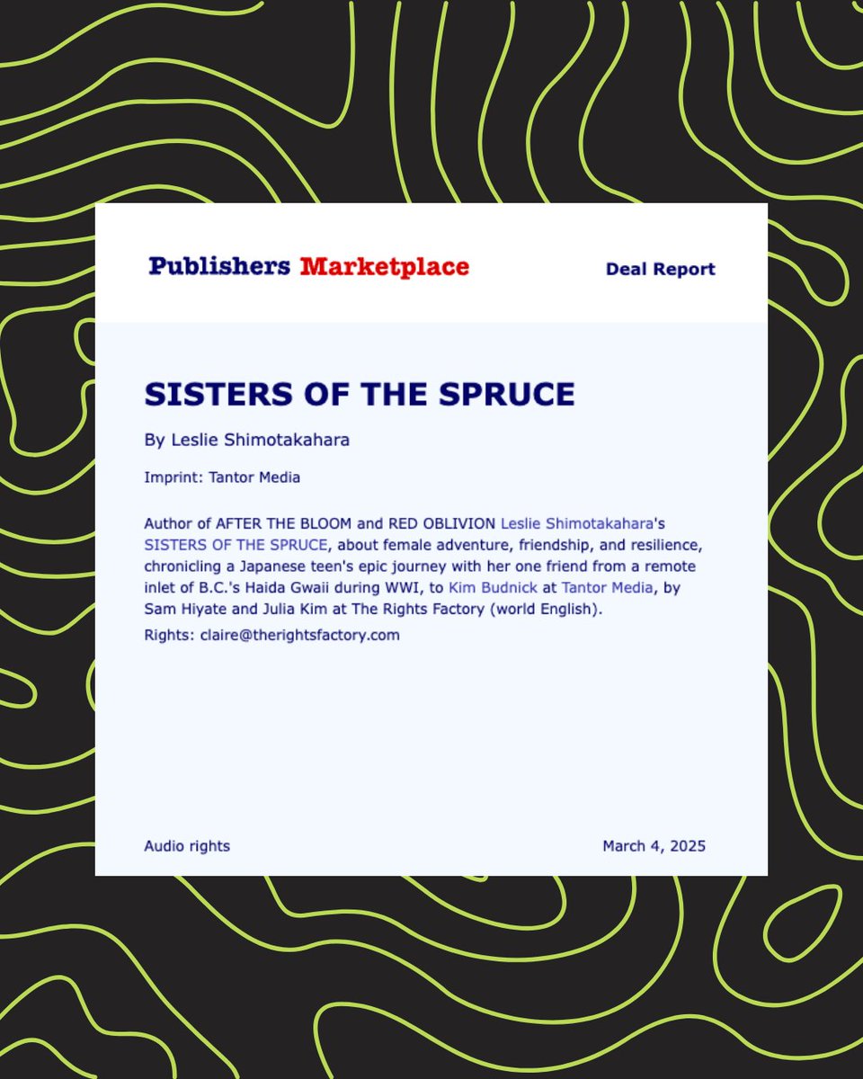The Rights Factory (@trfnews) on Twitter photo 🎉 #BookDealAlert: <a href="/TantorAudio/">Tantor Audio</a> has acquired world English rights for the #audiobook of #SISTERSOFTHESPRUCE by <a href="/Ex_Lit_Prof/">Leslie Shimotakahara</a>, a story about female adventure, friendship + resilience, chronicling a Japanese teen's epic journey. Stay tuned for the immersive audiobook! 🎧 🎉 #BookDealAlert: <a href="/TantorAudio/">Tantor Audio</a> has acquired world English rights for the #audiobook of #SISTERSOFTHESPRUCE by <a href="/Ex_Lit_Prof/">Leslie Shimotakahara</a>, a story about female adventure, friendship + resilience, chronicling a Japanese teen's epic journey. Stay tuned for the immersive audiobook! 🎧