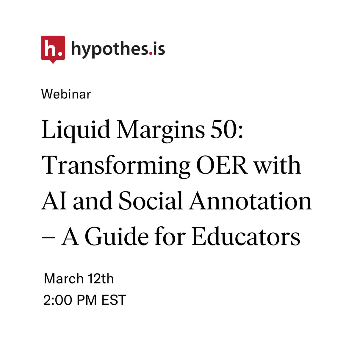 JSTOR (@jstor) on Twitter photo TOMORROW—join the <a href="/hypothes_is/">Hypothesis</a> webinar to learn how to create high-quality Open Educational Resources with AI-powered tools. Sign up for a discussion on #OER creation and discover how Hypothesis make these resources effective for students. Register here: bit.ly/3DzeBiH TOMORROW—join the <a href="/hypothes_is/">Hypothesis</a> webinar to learn how to create high-quality Open Educational Resources with AI-powered tools. Sign up for a discussion on #OER creation and discover how Hypothesis make these resources effective for students. Register here: bit.ly/3DzeBiH