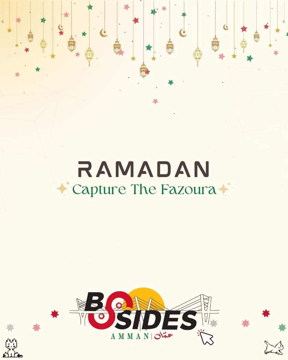 🌙✨ Ramadan Capture the Fazoura! ✨🌙

CTF.ae  is bringing you a Ramadan-themed CTF challenge with a special twist! We’re embracing the spirit of the month with Capture the Fazoura.
Registration opens soon—stay tuned!

#ctf #amman #jordan #cybersecurity