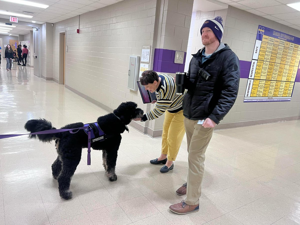 Zeke’s first day at MMS!!! #therapydogintraining #wearemaumee #pantherpawsprogram