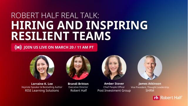 Join us for a LinkedIn Live event featuring leadership expert Lorraine K. Lee, Brandi Britton of <a href="/RobertHalf/">Robert Half</a>, Amber Stover of Post Investment Group and James Atkinson of SHRM about hiring and inspiring resilient teams: bit.ly/3XFhkOs