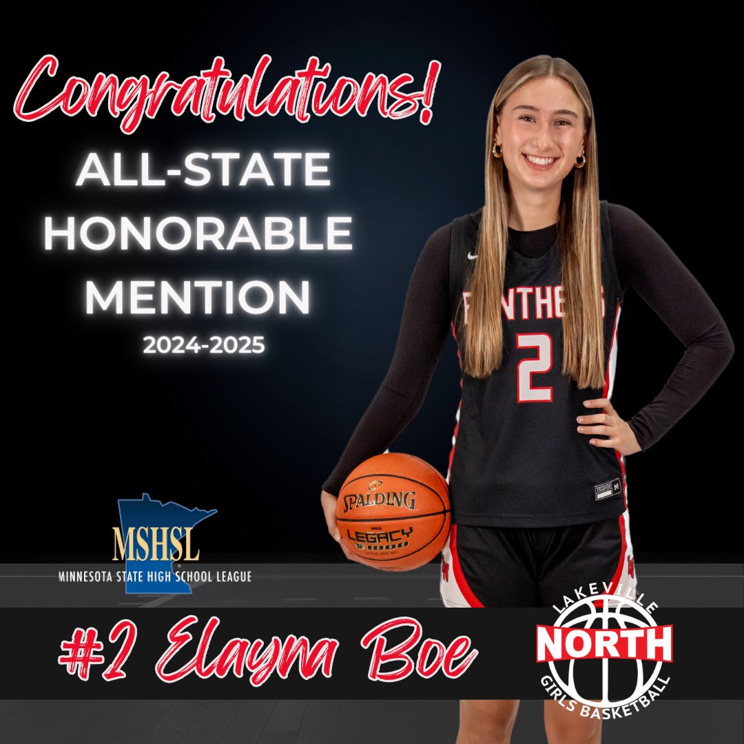 Congratulations to #2 Elayna Boe for being selected to the MSHSL All-State Honorable Mention for the 2024-2025 season!🖤❤️🐾

#RiseAboveTheRest