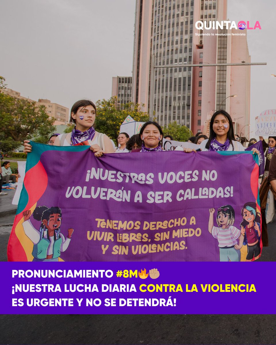 QuintaOlaPeru's tweet photo. #8M ✊🏽💜🔥 ¡Una vida libre de violencias no es un privilegio, es un derecho!
Las adolescentes y jóvenes del #CCAJ de Quinta Ola se pronuncian contra las diversas formas de violencia que afectan a las niñas, adolescencias y juventudes en el Perú⤵️ https://t.co/w14d40B2DL