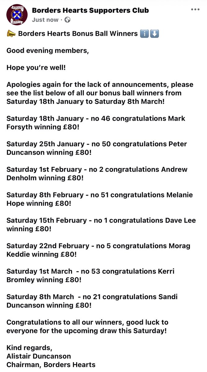 📣 Borders Hearts Bonus Ball Winners! 💰