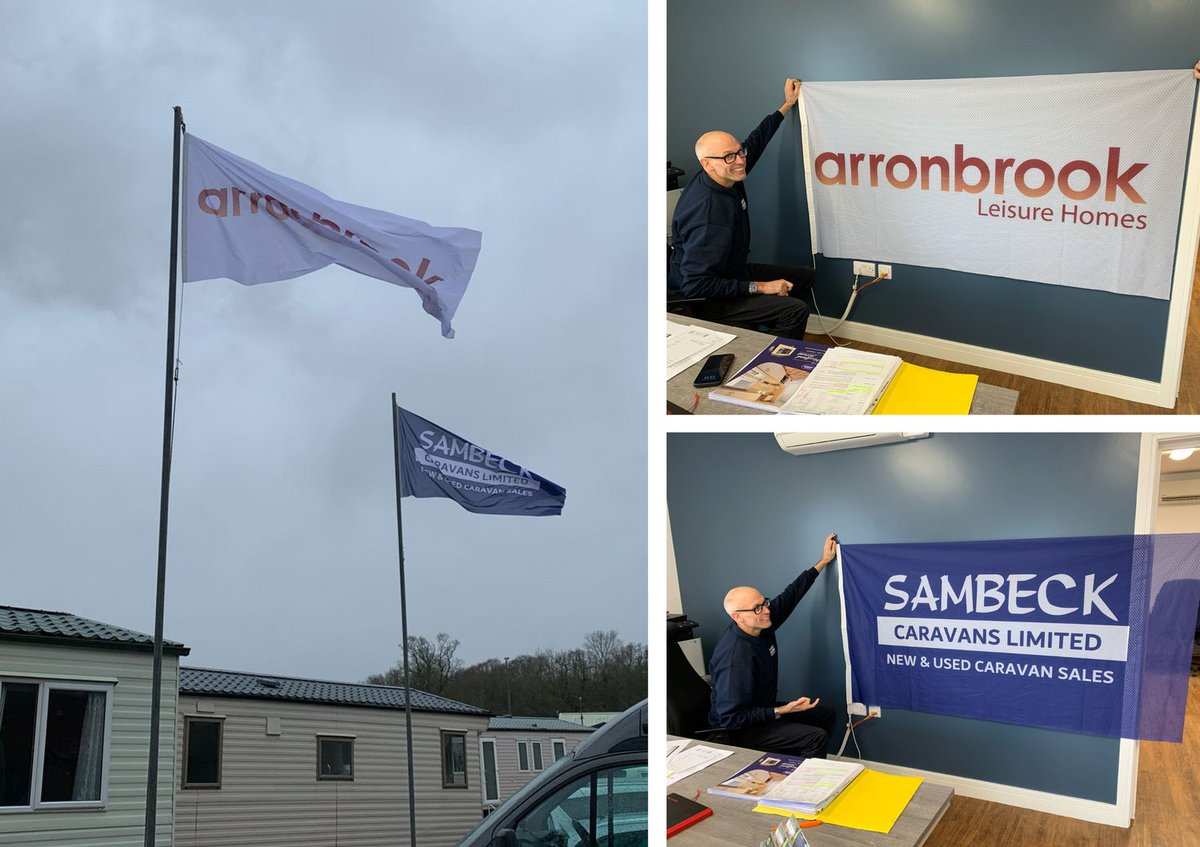 Arronbrook's tweet photo. 🚩 Flying the flag for Arronbrook! 🚩

MASSIVE thank-you to Sambeck Caravans for promoting us with new flags at their headquarters in Essex!

As our main stockist in southern England, we are delighted to see this relationship go from strength to strength. 🤝

#Caravans https://t.co/zzCZf1IiIe