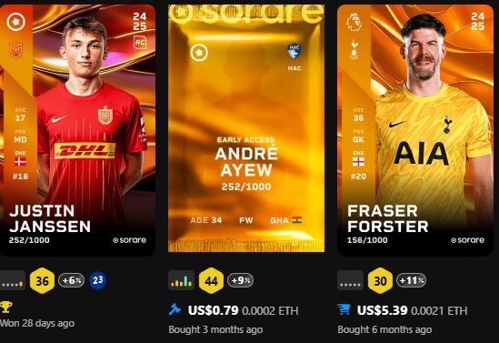 #Sorare #Giveaway 
I AM GIVING AWAY THESE 3 CARDS TO SOMEONE WHO:
-Follows, likes, and retweets this post    
-Comments their gallery name    
And if you want to join Sorare, use this link sorare.com/r/jefzy