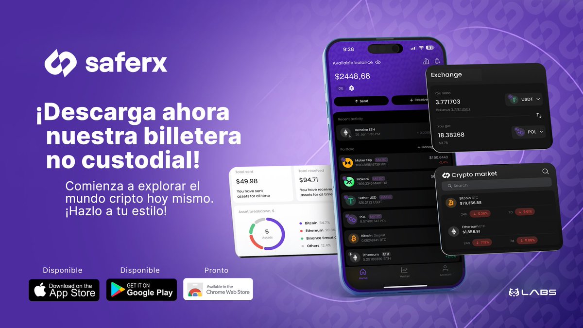 MegamakerFlip's tweet image. Tu cripto, tu control; SaferX Wallet es tu billetera no custodial,swaps integrados y soporte multi-chain. ¡Toma el control de tus activos!

📲 Descárgala ahora:
🔹 Google Play
🔹 App Store
🔹 Pronto en Chrome Web Store

No te quedes atrás en la revolución DeFi | by Tiger Labs.