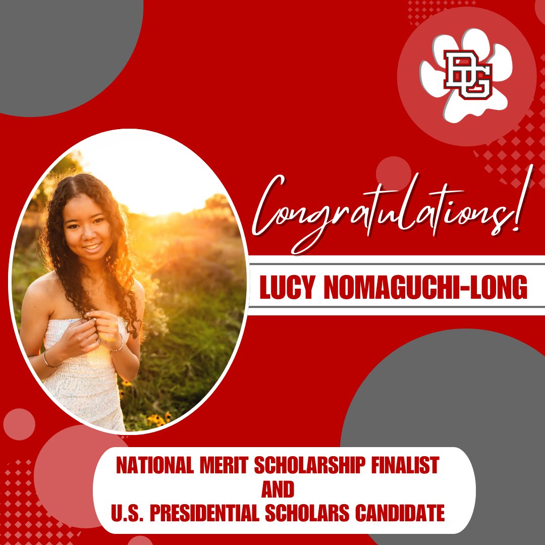 BG Schools (@bgschools) on Twitter photo Congrats to BGHS Senior Lucy Nomaguchi-Long! She’s a National Merit Finalist & U.S. Presidential Scholars Program candidate—among the top students in the nation! 🌟Best of luck as she moves forward in the selection process! 🎓🏅<a href="/nationalmerit/">National Merit Scholarship Corporation (NMSC)</a> <a href="/usedgov/">U.S. Department of Education</a> Congrats to BGHS Senior Lucy Nomaguchi-Long! She’s a National Merit Finalist & U.S. Presidential Scholars Program candidate—among the top students in the nation! 🌟Best of luck as she moves forward in the selection process! 🎓🏅<a href="/nationalmerit/">National Merit Scholarship Corporation (NMSC)</a> <a href="/usedgov/">U.S. Department of Education</a>